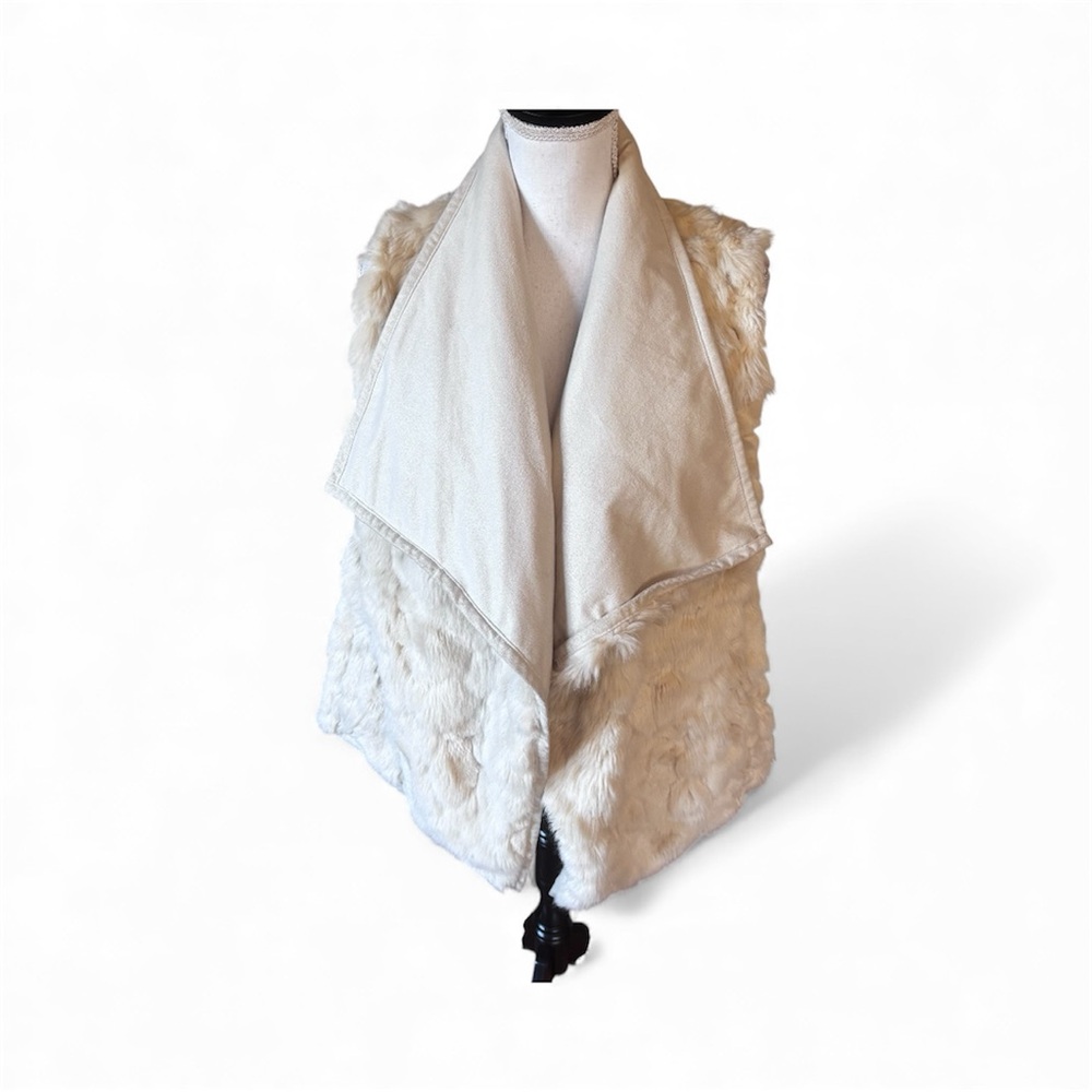Kut from the Kloth Cream Faux Fur Open‎ Front Vest XL Boho Soft Winter Luxury